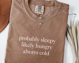 Comfort Colors® Probably Sleepy Likely Hungry Always Cold Shirt, Funny Introvert Mood Shirt, Cute Lazy Day Outfit, Gift For Homebodies