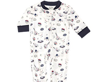 Baby Boy Footed Zipper Outer Space Pajamas | Baby Boy Pajamas | Newborn Pajamas | Space Romper | Space zipper outfit | Baby Pima Cotton Pjs