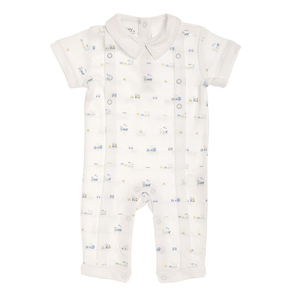 Combinaison de train pour bébé garçon | Baby Boy Lin Romper Manches courtes | Combinaison boutonnée pour bébé | Tenue habillée décontractée pour bébé | Coton Pima