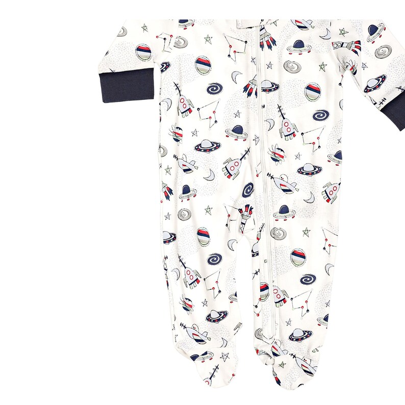 Baby Boy Footed Zipper Outer Space Pajamas Baby Boy Pajamas Newborn Pajamas Space Romper Space