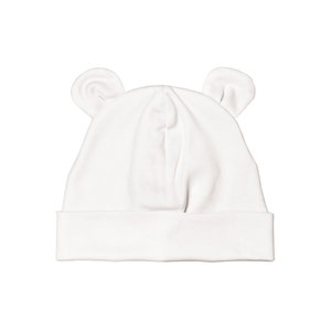 Unisex White Baby Hat | Newborn Beanie with Bear Ears | Infant Pima Cotton Hat | Baby Beanie | Soft White Baby Hat