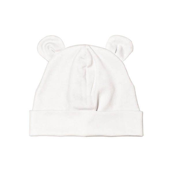 Unisex White Baby Hat | Infant Beanie | Baby White Bear Ears Hat | Newborn Baby Hat | Baby Hat | Pima Cotton Beanie | Newborn Beanie