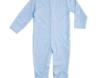 Baby Blue Star Pima Cotton Footed Onesie: Newborn Coming Home Outfit