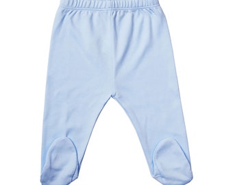 Baby Blue Pima Cotton Footed Pants: Newborn Comfort