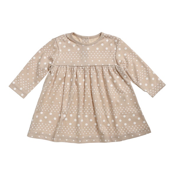 Baby Girl Polka Dot Beige Long Sleeve Dress | 100% Pima Cotton | Baby Girl Spring Outfit | Dotted Long Sleeve Tunic
