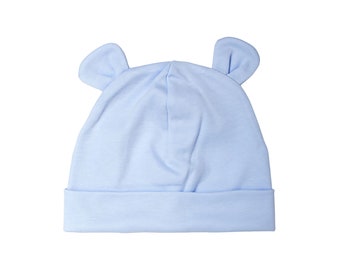 Baby Blue Bear Ears Hat: Pima Cotton Newborn Beanie
