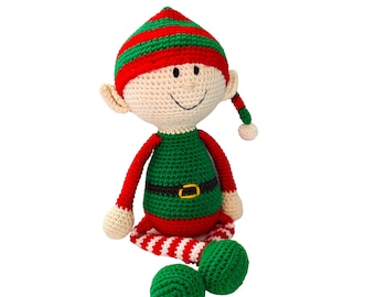 Handgemaakt gehaakt kerstelfspeelgoed: 12 inch katoenen amigurumi