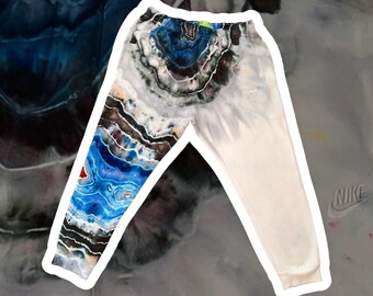 Ocean blizzard XXL - op maat - 1 of a kind - ijs geverfd - geode - Fleece joggingbroek voor heren - heren XXL