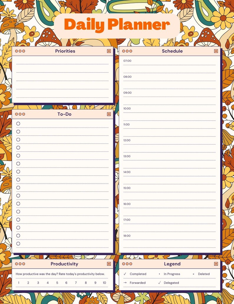Printable Groovy Daily Planner – Retro Undated Journal for Organization ...