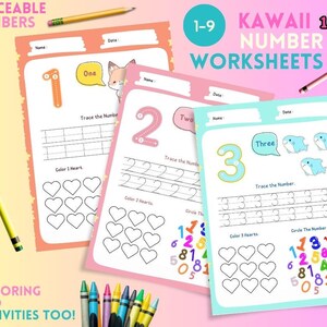 Kawaii Traceable Number Worksheets for Kids - Fun Learning Printable