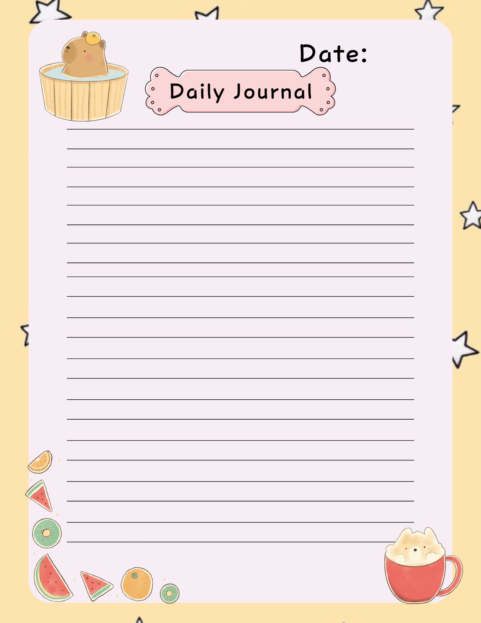 Printable Daily Journal, Undated Journal , Printable Journal, Kawaii ...
