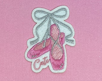 Ballet Slippers Embroidered Iron On Patch, Self Adhesive with Sticky Back