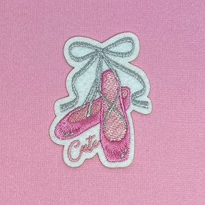 Ballet Slippers Embroidered Iron On Patch, Self Adhesive with Sticky Back