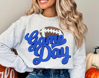 Royal Blue Football Game Day Chenille Iron-On Patch (10 inch)