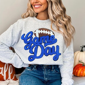 Football Game Day Chenille Iron-On Patch, DIY Patch in Large and Premium Sports Ball Patch,  Royal Blue Game Day, 10"