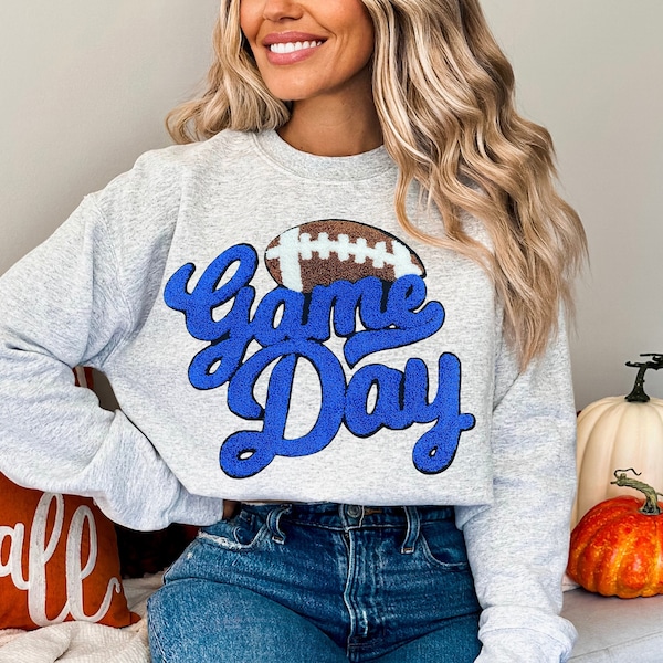 Royal Blue Football Game Day Chenille Iron-On Patch (10 inch)