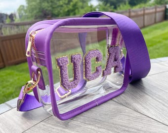Personalized Purple Clear Stadium Bag: Chenille Letter Patches
