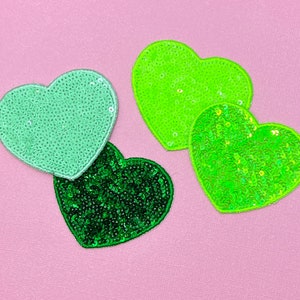 Green Sequin Heart Iron-On Patch