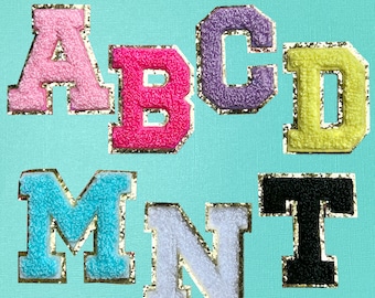 Chenille Letter Patch: 2.2" Varsity Iron On with Gold Glitter