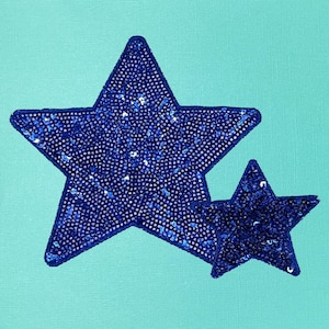 Royal Blue Sequin Star Iron-On Patch (5&quot; or 2.5&quot;)