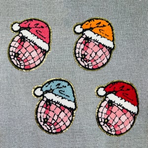 Disco Ball Santa Hat Iron On Patch, Christmas Retro Chenille Iron-On Patch, Holiday DIY Patches, Christmas Decor, 4"