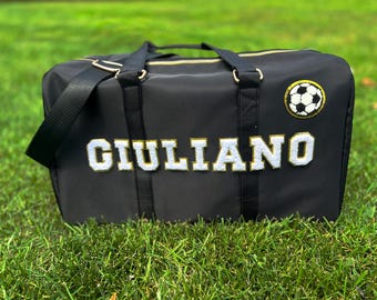 Personalized Black Duffle Bag: Custom Varsity Letter Patches