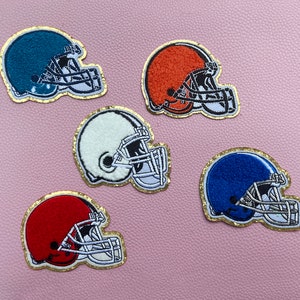 Football Helmet Chenille Self-Adhesive Iron-On Patch, Game Day Sticky Back Football Helmet Patches for Jackets, Bags, Sweatshirts, 3.5" x 3"