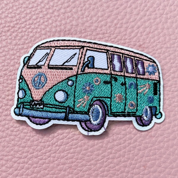 Retro 60's Camper Bus Iron on Patch, VSCO GIRL patch, Embroidered Camping Patch, Hippie Road Trip Patch, 1.75" x 2.5"