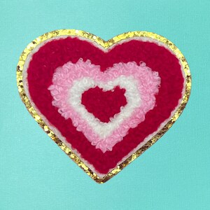 Pink Red & White Hearts Valentines Day Chenille Self-Adhesive Iron On Patch, SKU #PH4