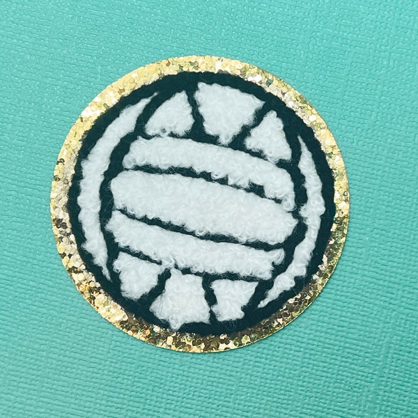 Volleyball Chenille Self-Adhesive Patch, DIY Chenille Iron-On Sports Ball Patch, 2.25"