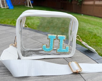 Personalized Clear Stadium Bag: Chenille Letter Patches, Concert Purse