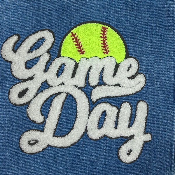 Softball Game Day Chenille Iron-On Patch, Large and Premium Yellow Softball Patch, 10"