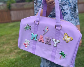 Personalized Lavender Duffle Bag: Chenille Patch Travel Bag
