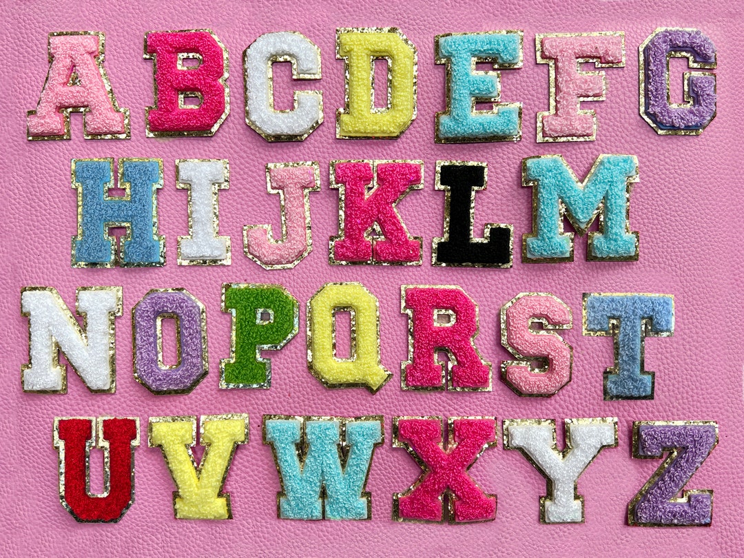 Chenille Varsity Letter Stick on GLITTER Patches Alphabet 
