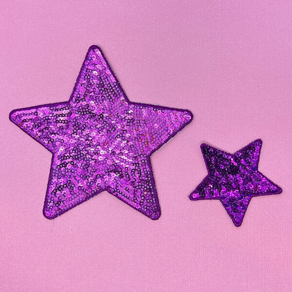 Purple Sequin Star Iron-On Patch, Large 5" Star or Small 2.5" Star