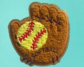 Softball and Mitt Chenille Iron-On Patch