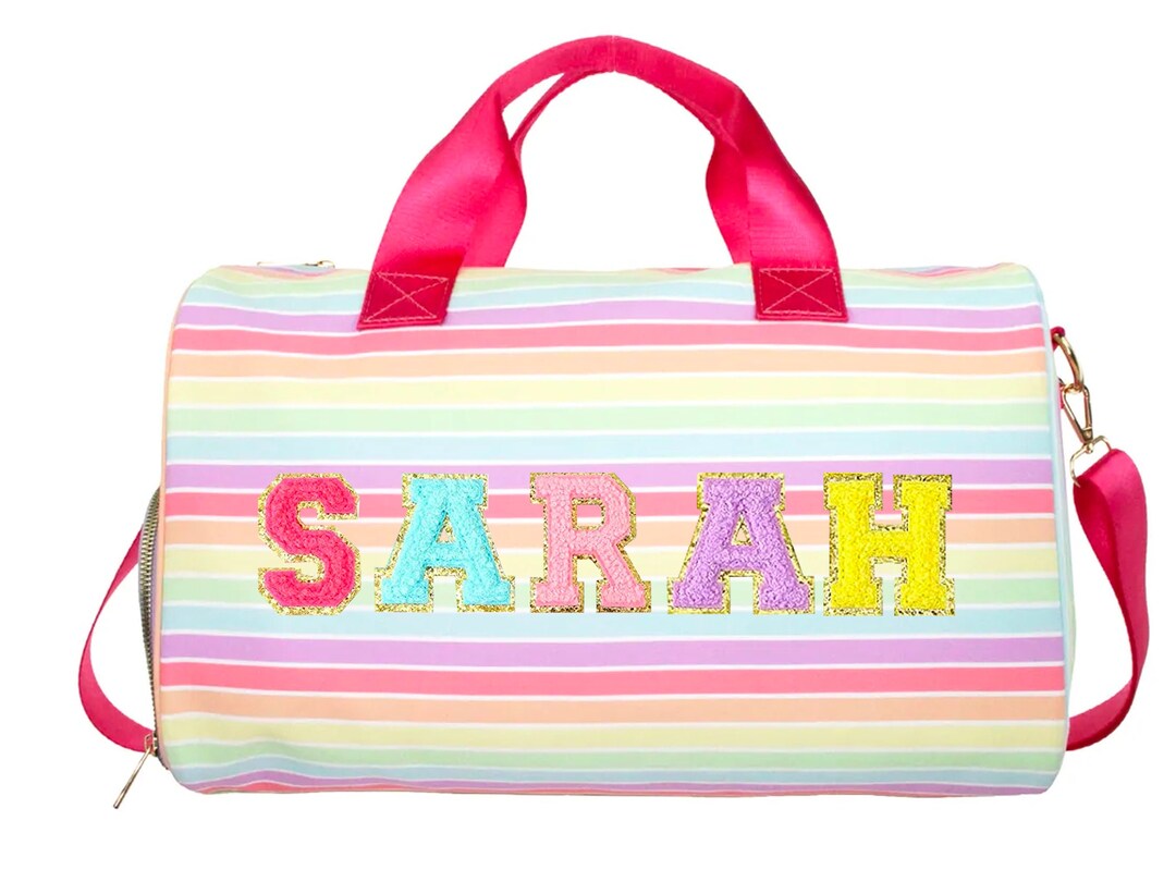 Kids Duffle Bag Personalized Rainbow Striped Duffel Bag Etsy