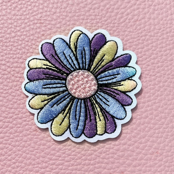 Vintage Flower Embroidery Iron-On Patch, Retro Hippie Flower DIY Patch, 2.35"