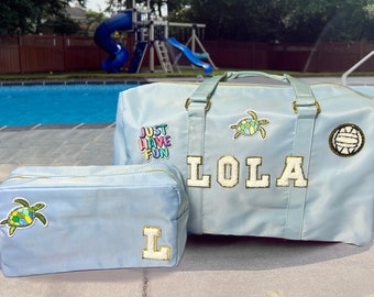 Personalized Patch Duffle Bag & Toiletry Bag Set: Custom Travel Gift