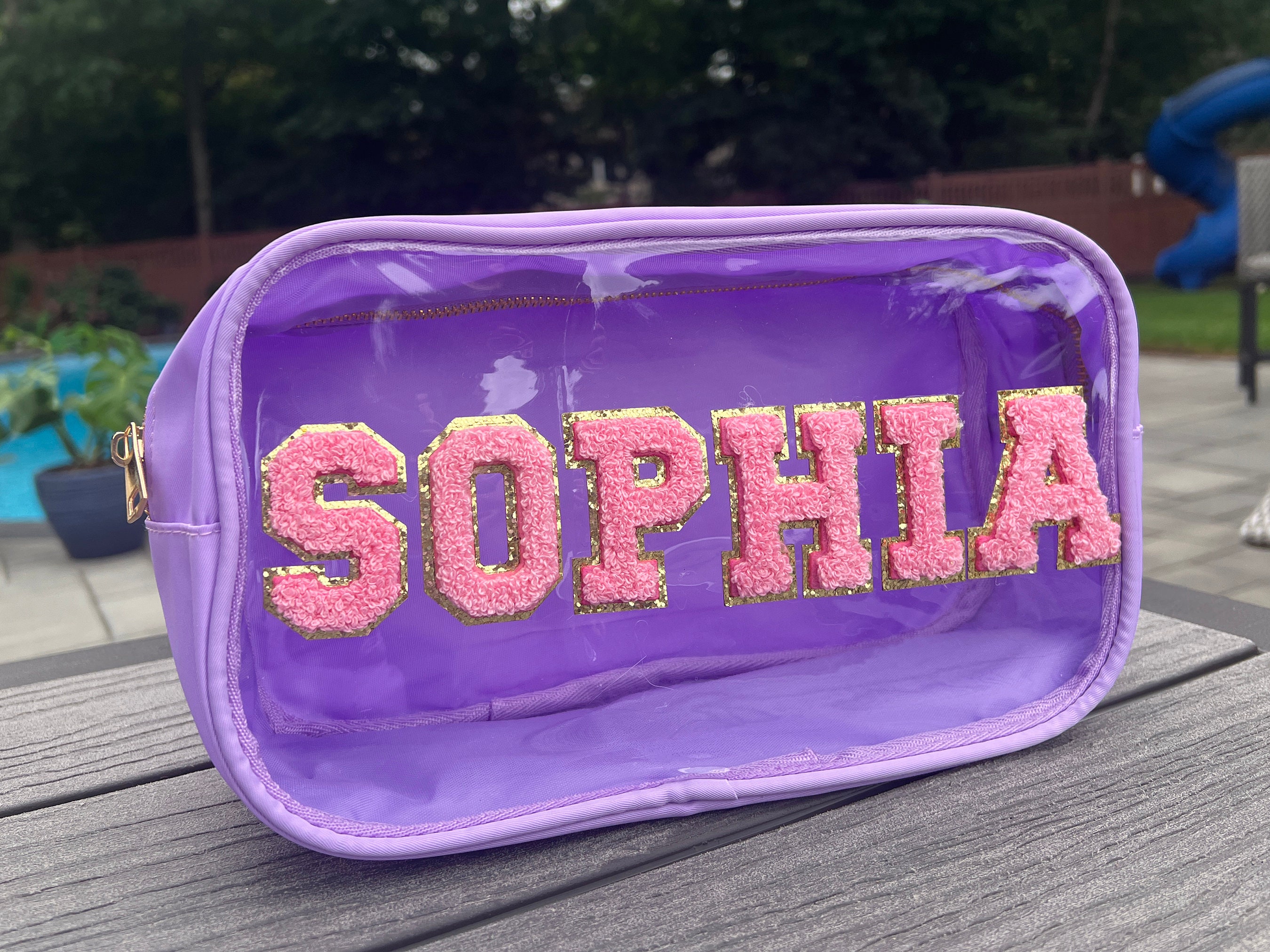 Personalized Clear Front Pouch Large Nylon Makeup Pouch 
