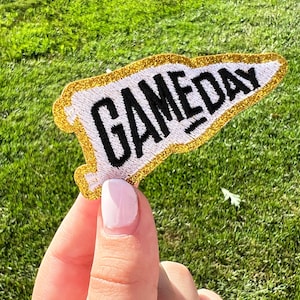 Game Day Football Pennant Patch: Black Iron-On Applique (3&quot; W)