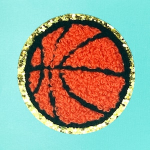 Basketball Chenille Self-Adhesive Patch, Iron On Sports Patch 2.25"