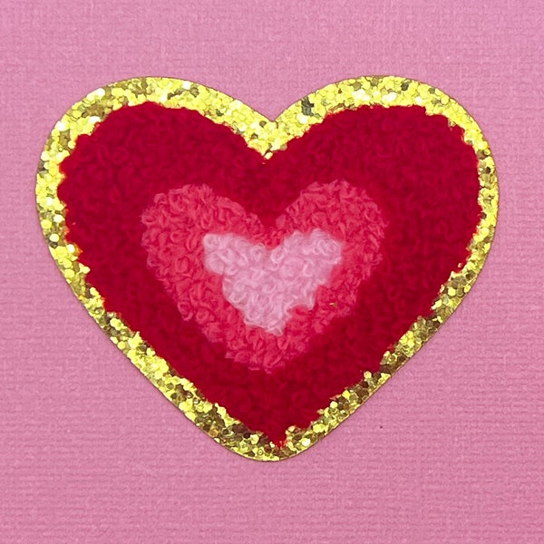 Pink Heart Valentines Day Chenille Self-Adhesive Iron On Patch, SKU #PH7