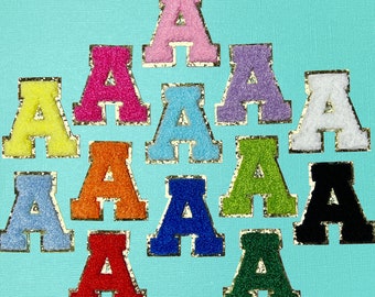 Chenille Letter Patch: 2.2" Iron-On Varsity with Gold Glitter