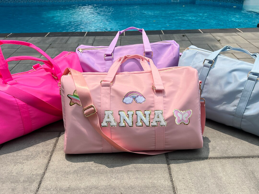 Personalized Patches Duffle Bag, Custom Hot Pink and Pastel Colored