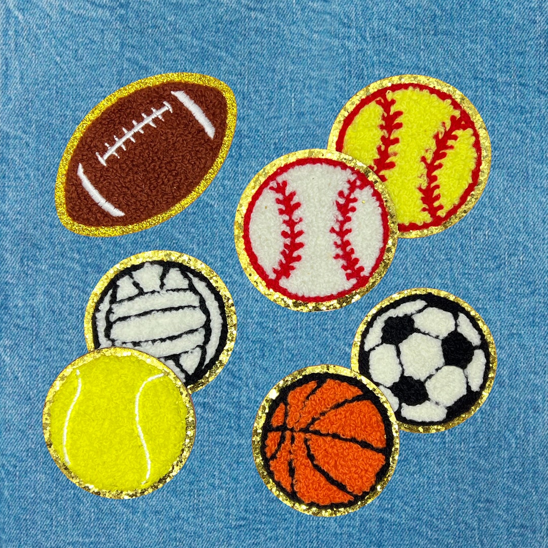 Sports Balls Chenille Selfadhesive Patch, Baseball Softball Basketball Volleyball Soccer