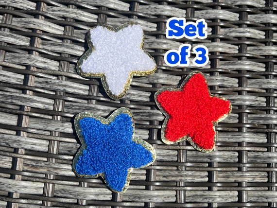 Stars Chenille Self-adhesive Patches, Set of 3 Iron-on Star DIY
