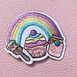 Art Paint Rainbow Iron on Patch, VSCO GIRL patch, Paint Brush, Cupcake and Rainbow Patch, 2.25" x 2.5"