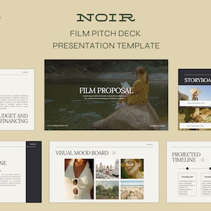 Noir | Film Pitch Deck Template for Filmmakers | Fundraising | Drama Unscripted Romance Horror Comedy Movie Pitches | Canva Template