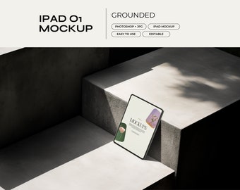 Maqueta de iPad PSD / Maqueta de sitio web, Maqueta de tableta, Maqueta de planificador digital, Maqueta de listado de Etsy, IU responsiva, Plantilla de pantalla, Moody, Oscuro